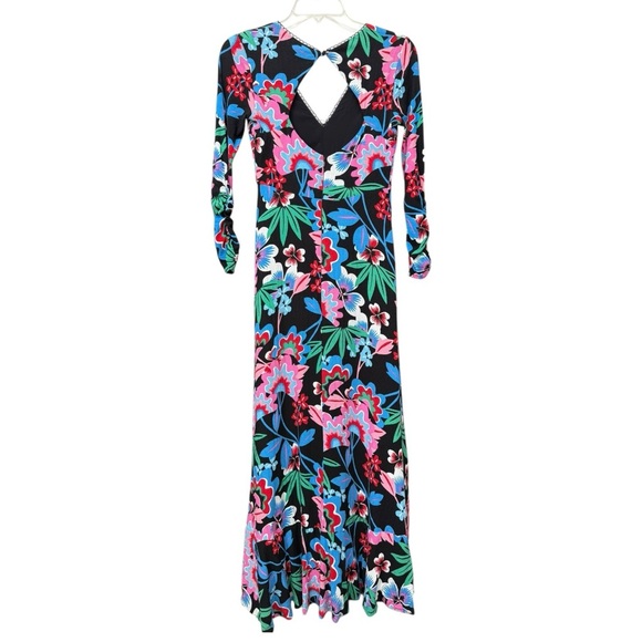 Anthropologie Maeve Ruched Floral Maxi Dress Size 0 XS S Black Long Sleeves Boho - Picture 3 of 10